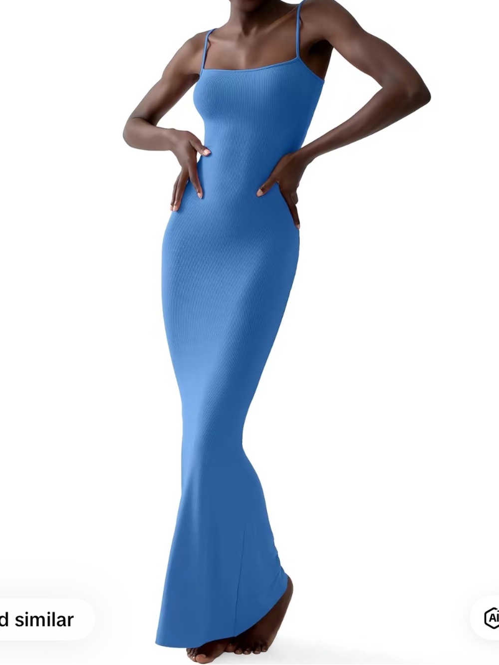 Ribbed Spaghetti-Strap Maxi Dress in Sky Blue